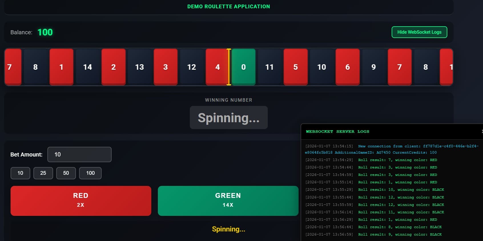 Demo Roulette WebSocket